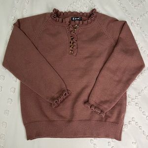 Brown Ruffle neck and hem sweater with half buttons